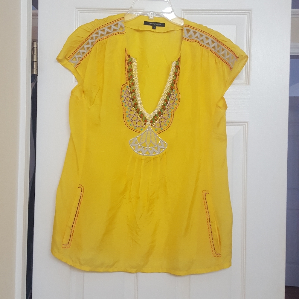 Nanette Lepore Silk Short Sleeve Yellow Blouse